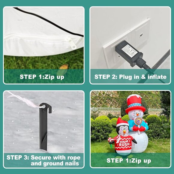 🆕6FT Christmas Inflatables Snowman Blow Up Penguin Lollipop Outdoor Decorations - Picture 8 of 9